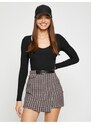 Koton Mini Shorts Skirt with Belt Detail Houndstooth Pattern