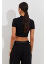 Cool & Sexy Women's Black Zippered Crop Blouse