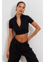 Cool & Sexy Women's Black Zippered Crop Blouse