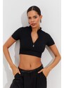 Cool & Sexy Women's Black Zippered Crop Blouse