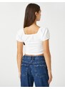 Koton Crop T-Shirt Balloon Sleeves Shirred Detail V-Neck