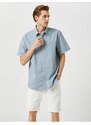 Koton Summer Shirt with Short Sleeves, Classic Collar Cotton
