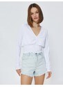 Koton Gippe Crop Blouse V-Neck Long Sleeve