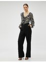 Koton Chiffon Blouse with Floral Rims V-Neck