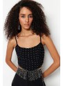 Trendyol Black Crop Lined Knitted Bustier with Shiny Stones