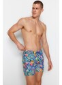 Trendyol Navy Blue Men's Standard Size Floral Print Swimwear Marine Shorts