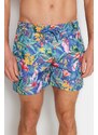 Trendyol Navy Blue Men's Standard Size Floral Print Swimwear Marine Shorts