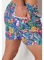 Trendyol Navy Blue Men's Standard Size Floral Print Swimwear Marine Shorts