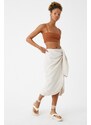 Koton Midi Skirt with Tie Detail and Slit on the Front