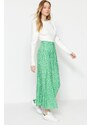 Trendyol Green Floral Printed Viscose Knitted Flare Skirt