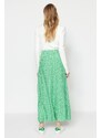 Trendyol Green Floral Printed Viscose Knitted Flare Skirt