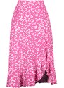 Trendyol Fuchsia Printed High-waist Midi, Elastic Knitted Skirt with Ruffles and Ruffle Details