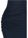 Trendyol Navy Blue Shirred Detail Fitted/Simple High Waist Midi Pencil Stretch Knitted Skirt