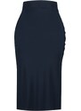 Trendyol Navy Blue Shirred Detail Fitted/Simple High Waist Midi Pencil Stretch Knitted Skirt