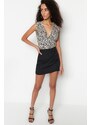 Trendyol Black Mini Weave Shirred Shirred Skirt