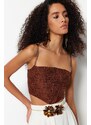 Trendyol Brown Crop Lined Corset Detailed Lace Bustier