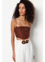 Trendyol Brown Crop Lined Corset Detailed Lace Bustier