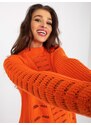 Fashionhunters Oranžový prolamovaný oversize svetr s vlnou