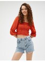 Koton Crop T-Shirt Gippes Square Collar with Balloon Sleeves