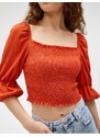 Koton Crop T-Shirt Gippes Square Collar with Balloon Sleeves