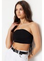 Trendyol Black Cotton Strapless Crop Flexible Knitted Bustier With Shirring Details