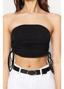 Trendyol Black Cotton Strapless Crop Flexible Knitted Bustier With Shirring Details