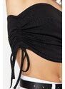 Trendyol Black Cotton Strapless Crop Flexible Knitted Bustier With Shirring Details