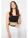 Trendyol Black Cotton Strapless Crop Flexible Knitted Bustier With Shirring Details