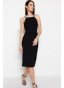 Trendyol Black Halter Neck Fitted Midi Interlock Smart Knitted Dress