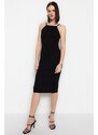 Trendyol Black Halter Neck Fitted Midi Interlock Smart Knitted Dress