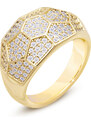 Biju Pozlacený dámský prsten 14k zlatem - masivní, asymetrická ozdoba se zirkony 4000316