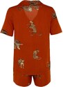 Trendyol Tile Animal Pattern Viscose Shirt-Shorts Weave Pajamas Set