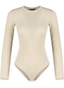 Trendyol 2-Pack Black-Beige Long Sleeve Knitted Underwear With Snap Lining Body