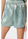 Trendyol Mint Embroidered Satin Shirt-Shorts Woven Pajama Set