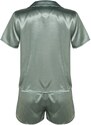 Trendyol Mint Embroidered Satin Shirt-Shorts Woven Pajama Set