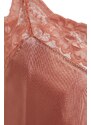Trendyol Salmon Lace Detailed Satin Undershirt-Shorts Woven Pajamas Set