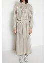 Trendyol Gray Belted Shirring Detail Wide Fit Woven Dress