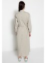 Trendyol Gray Belted Shirring Detail Wide Fit Woven Dress