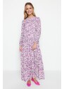 Trendyol Purple Floral Patterned 100% Viscose Woven Dress