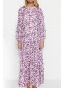 Trendyol Purple Floral Patterned 100% Viscose Woven Dress