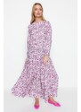 Trendyol Purple Floral Patterned 100% Viscose Woven Dress