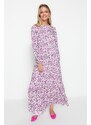 Trendyol Purple Floral Patterned 100% Viscose Woven Dress