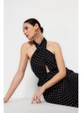 Trendyol Černé Tkané šaty S Ohlávkou Puntíky Trendyol Black Waistted A-Line Maxi Woven Halter Polka Dot