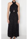 Trendyol Černé Tkané šaty S Ohlávkou Puntíky Trendyol Black Waistted A-Line Maxi Woven Halter Polka Dot