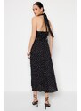 Trendyol Černé Tkané šaty S Ohlávkou Puntíky Trendyol Black Waistted A-Line Maxi Woven Halter Polka Dot