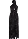 Trendyol Černé Tkané šaty S Ohlávkou Puntíky Trendyol Black Waistted A-Line Maxi Woven Halter Polka Dot