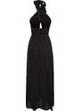 Trendyol Černé Tkané šaty S Ohlávkou Puntíky Trendyol Black Waistted A-Line Maxi Woven Halter Polka Dot