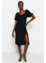 Trendyol Black Fitted Midi Woven Woven Dress with Slit Back Detail