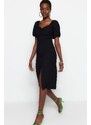 Trendyol Black Fitted Midi Woven Woven Dress with Slit Back Detail