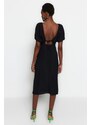 Trendyol Black Fitted Midi Woven Woven Dress with Slit Back Detail
